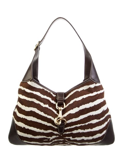 Gucci Brown/White Zebra Print Pony Hair Jackie O Bag